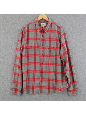 Plaid Flannel Shirt Men's Lucky Brand XL Gray Red Long Sleeve Button Up